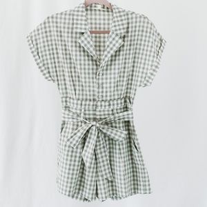 Claire Green White Paperbag Gingham Romper